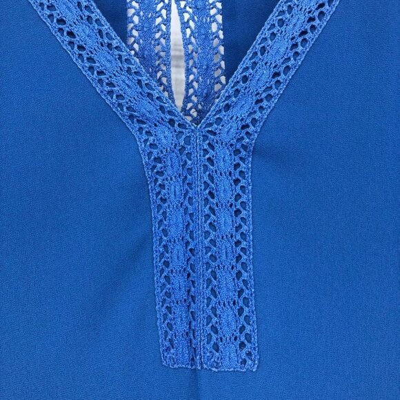 Lost April Cobalt Blue Lace trim  V-neck Chiffon Sleeveless Blouse LG - Picture 9 of 13